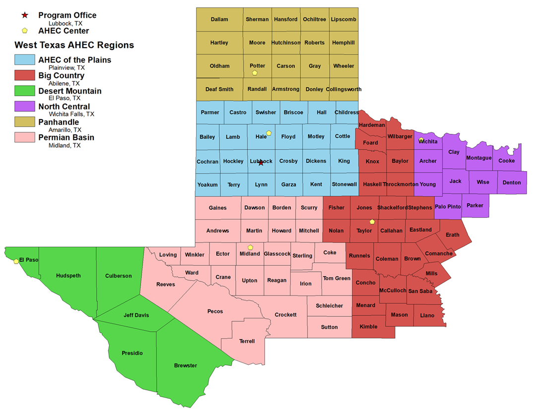 Map of West Texas AHEC Centers